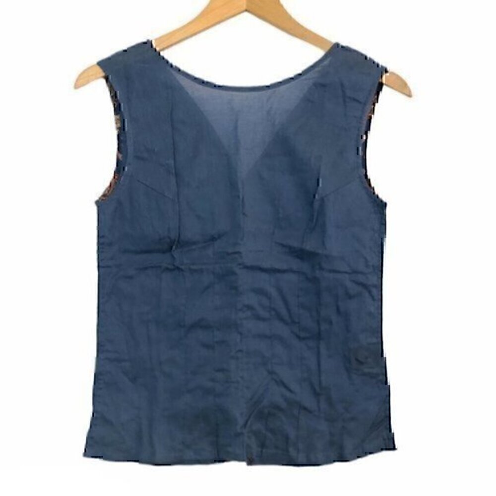 NEW NWT PUSAKA Blue Red Button Back 100% Cotton Sleeveless Boho Tank Top Small S